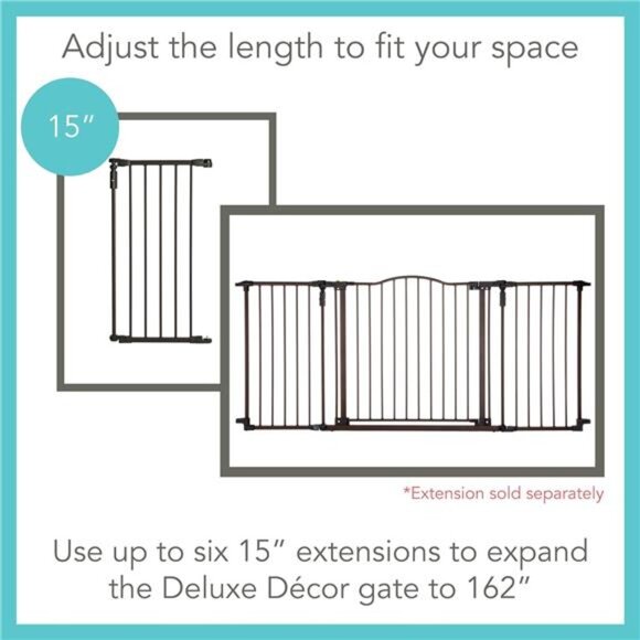 72” wide Deluxe Décor Baby Gate: Sturdy safety gate with one hand operation - Picture 3 of 7